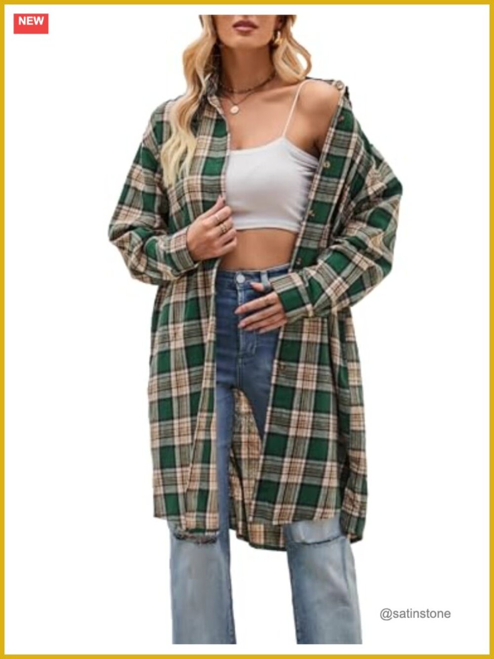 Women's Long Sleeve Plaid Flannel Button Down Shacket